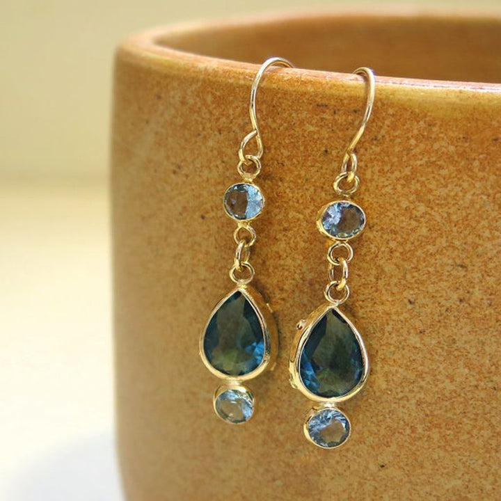 14k Solid Gold Light Blue CZ Dangle Earrings