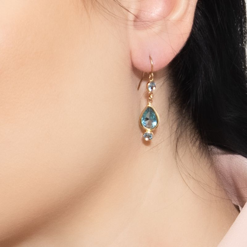 14k Solid Gold Light Blue CZ Dangle Earrings