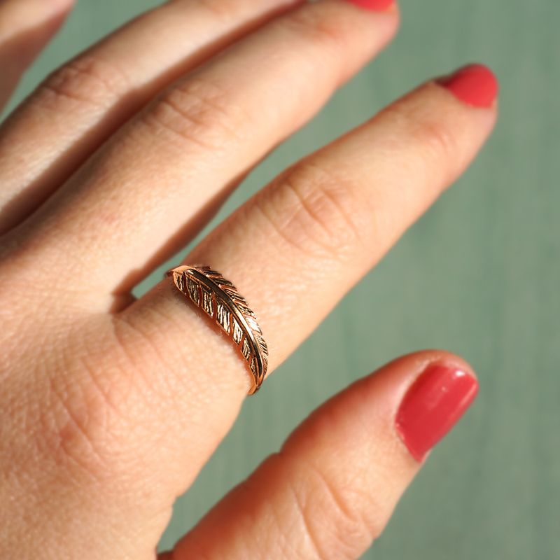 14k Solid Rose Gold Feather Ring