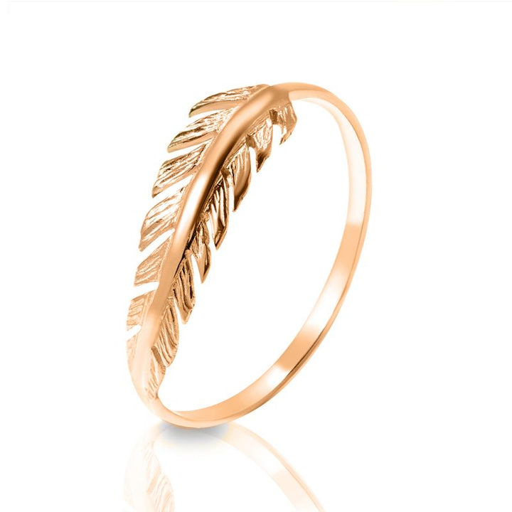 14k Solid Rose Gold Feather Ring