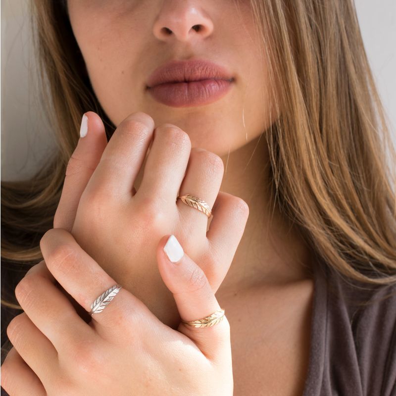 14k Solid White Gold Feather Ring