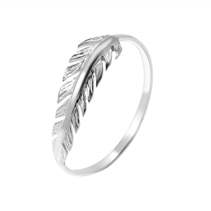 14k Solid White Gold Feather Ring