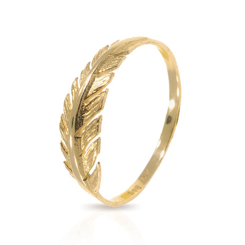 14k Solid Yellow Gold Feather Ring