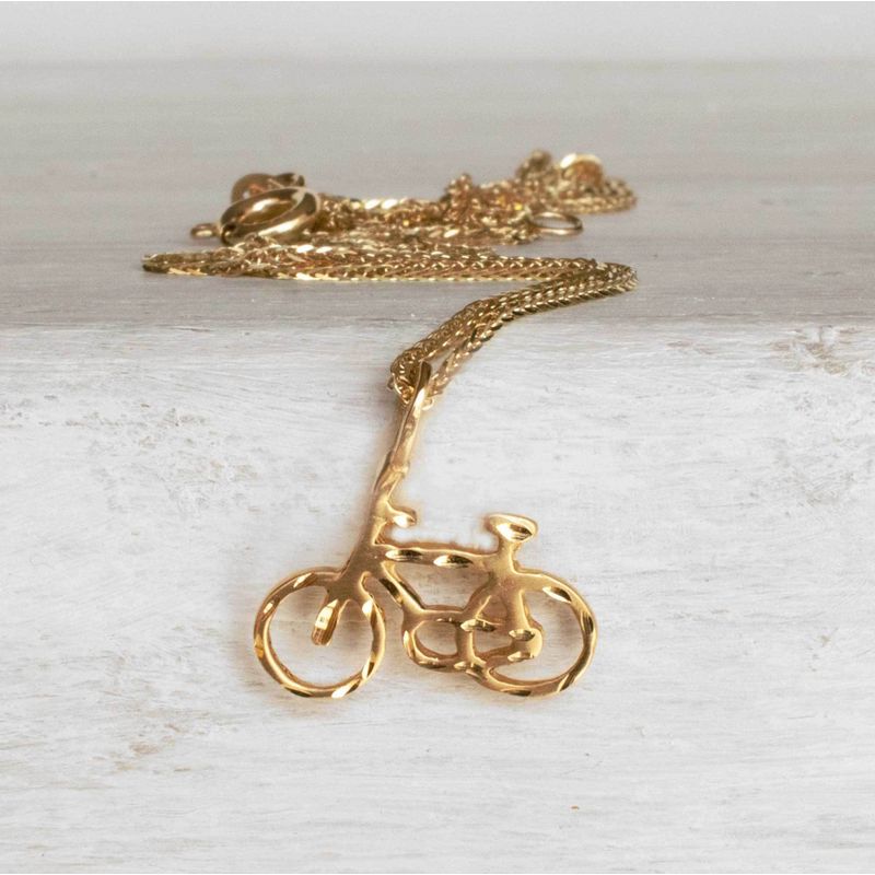 14k Solid Yellow Gold Bicycle Pendant With Diamond Cuts