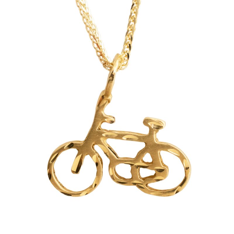 14k Solid Yellow Gold Bicycle Pendant With Diamond Cuts