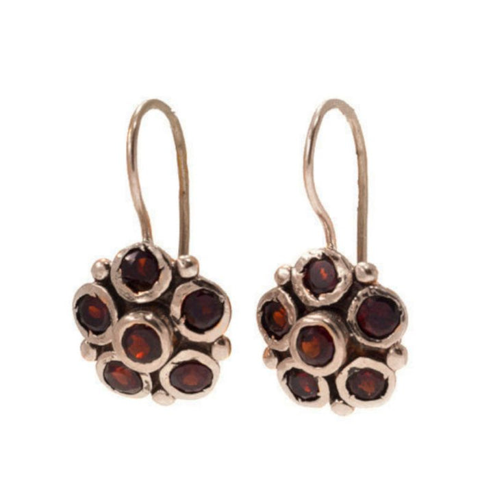 14k Yellow Gold Garnet Flower Vintage Earrings