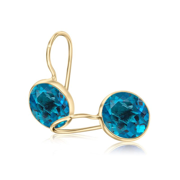 14K Gold Round 8mm Blue CZ Dangle Earrings