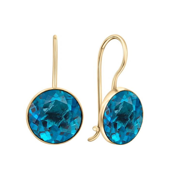 14K Gold Round 8mm Blue CZ Dangle Earrings