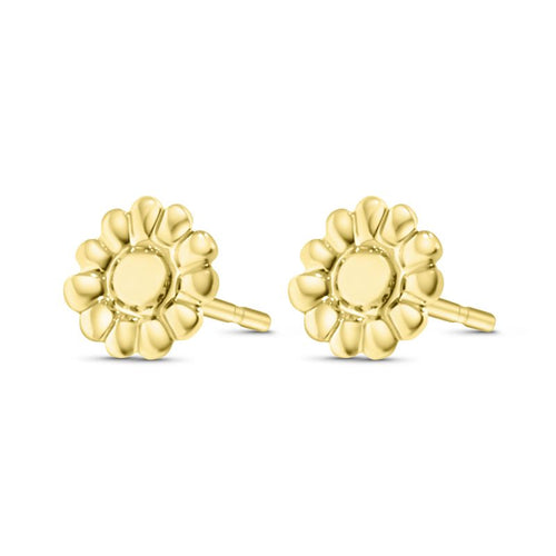 14k Solid Gold Flower Stud Earrings With Gold Closures
