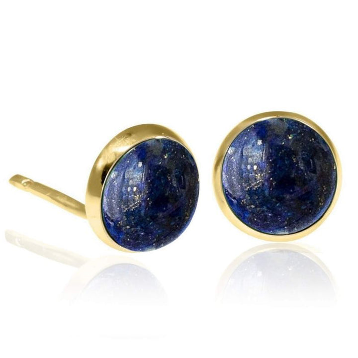 14k Solid Gold 12mm Lapis Stud Earrings With Gold Closures