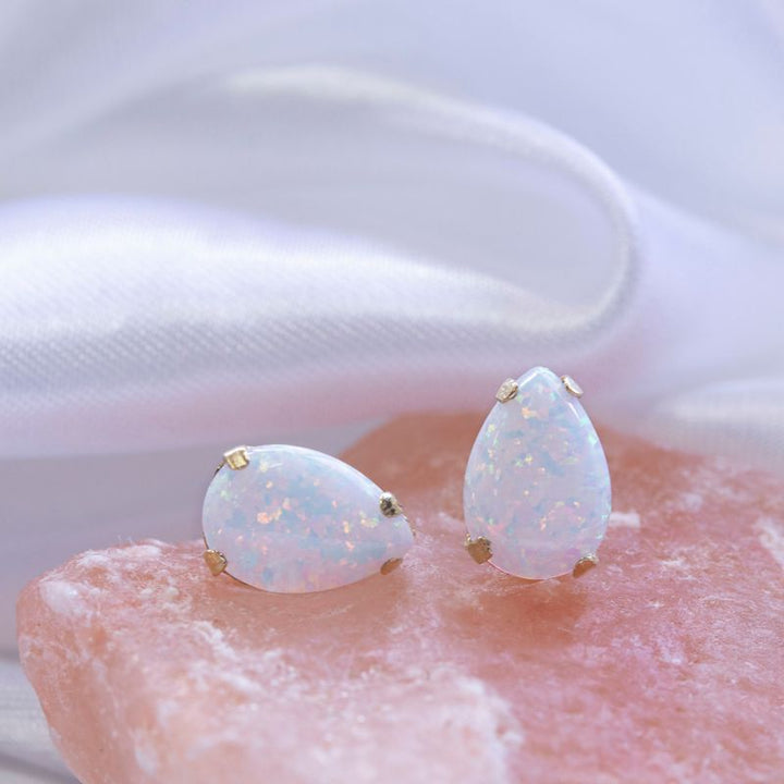 14k Solid Gold White Opal Drop Earrings