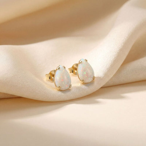 14k Solid Gold White Opal Drop Earrings