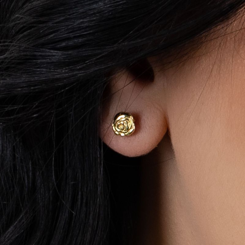 14k Solid Gold Rose Stud Earrings With Gold Closures