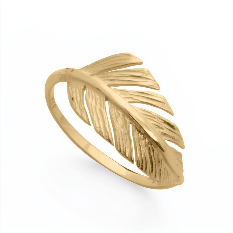 14k Solid Yellow Gold Thick Feather Ring
