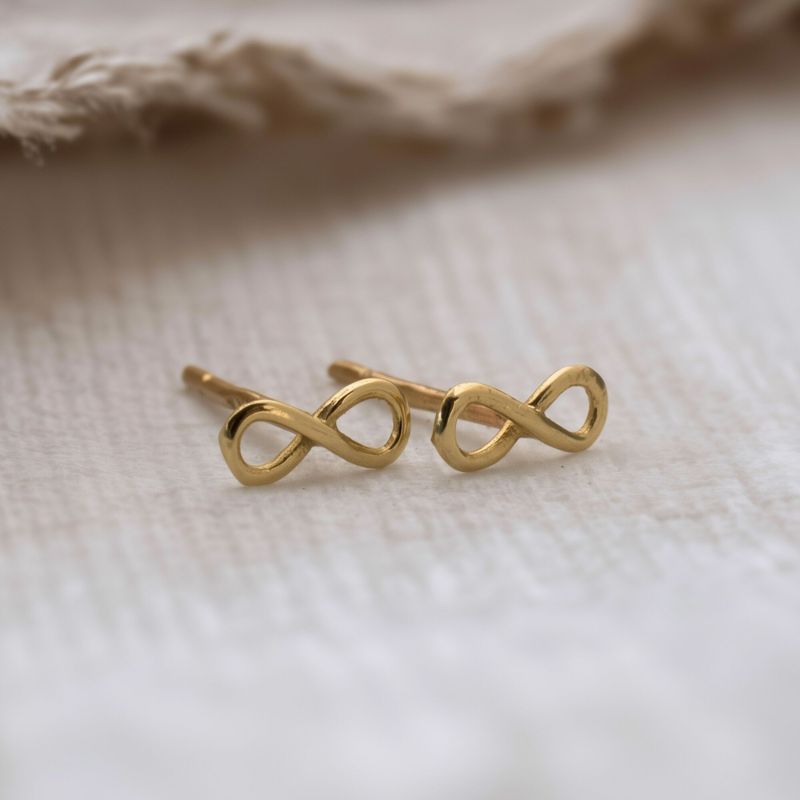 14k Solid Gold Infinity Stud Earrings With Gold Closures