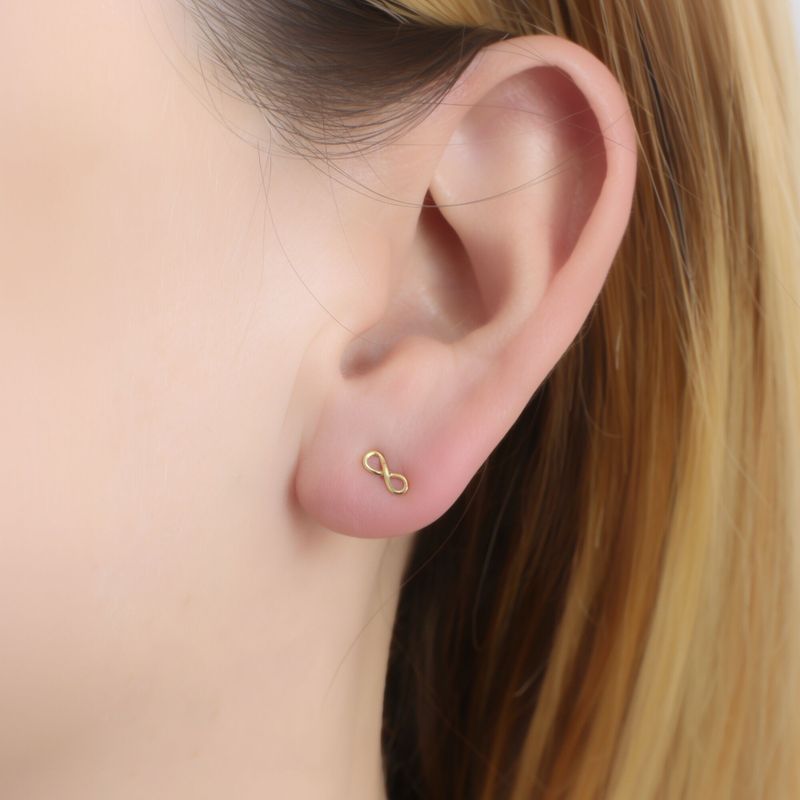 14k Solid Gold Infinity Stud Earrings With Gold Closures