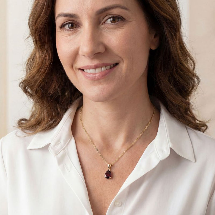 תליון טיפה זהב 14 קראט גארנט