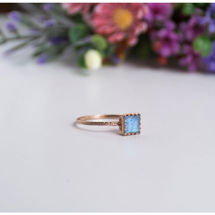 Rose Gold 14K Amethyst Dainty Square Ring