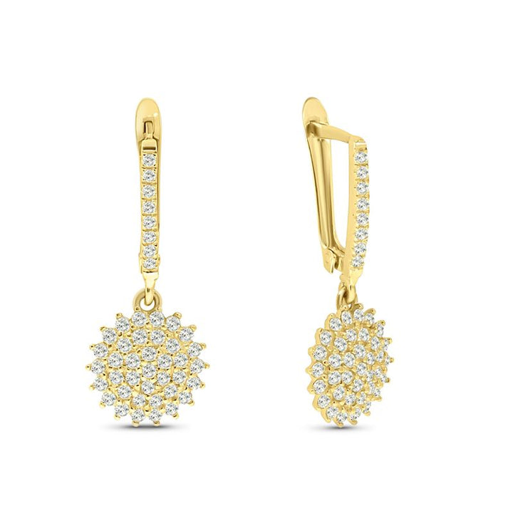 14k Solid Gold Round White CZ Gemstones Dangle Earrings