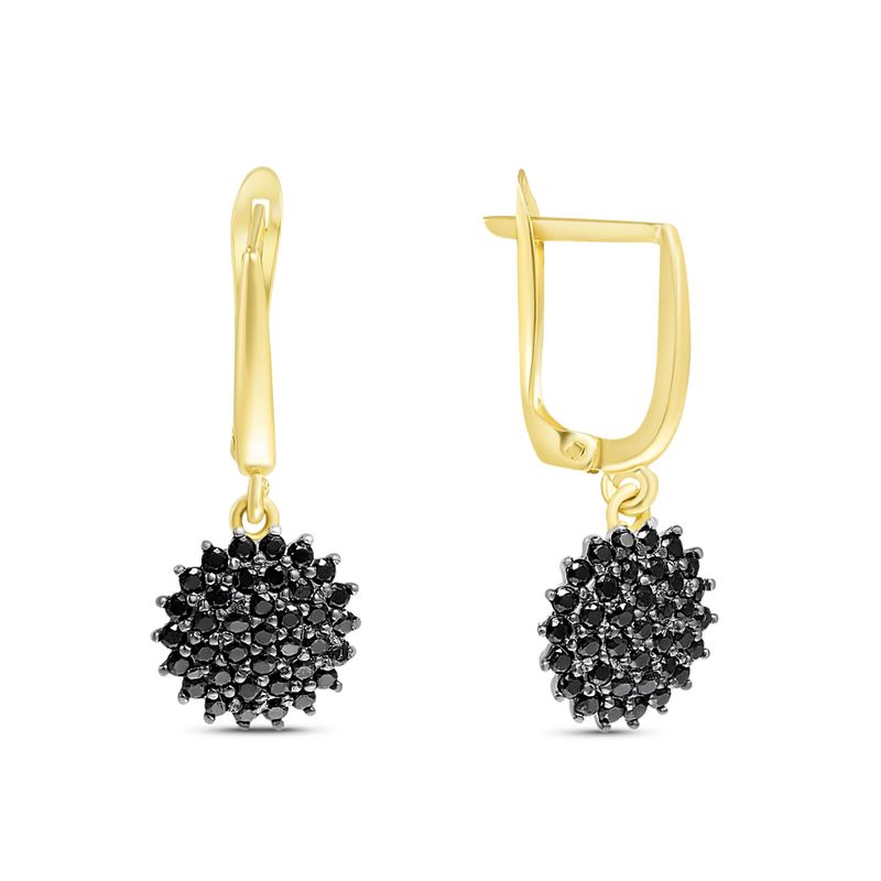 14k Solid Gold Round Black CZ Gemstones Dangle Earrings