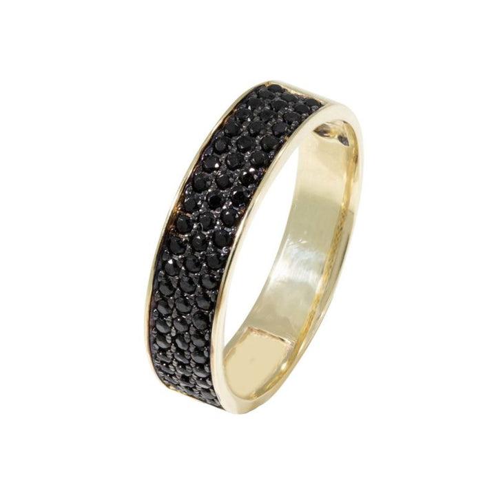 14k Solid Gold Ring With Black CZ Stripes