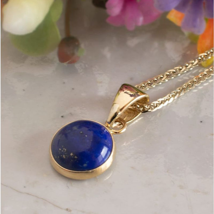 Круглый кулон из лазурита, золото 14 карат.