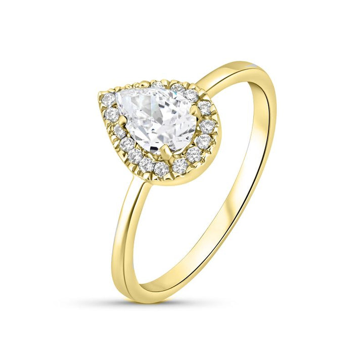 14k Solid Gold Drop Ring With White CZ Gemstone