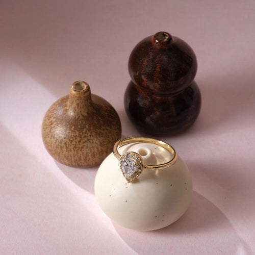 14k Solid Gold Drop Ring With White CZ Gemstone