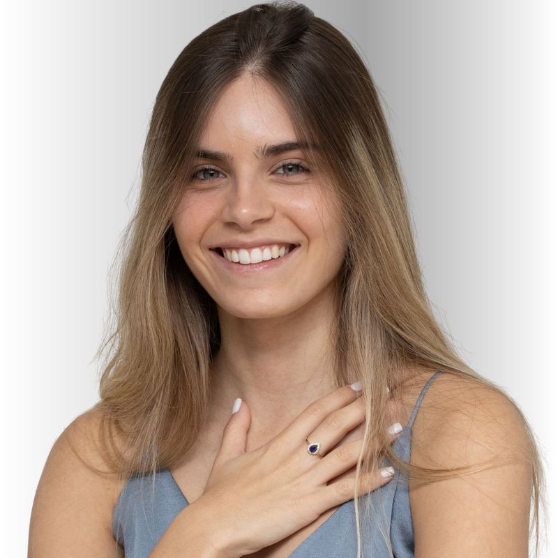 14k Solid Gold Drop Ring With Dark Blue CZ Gemstone