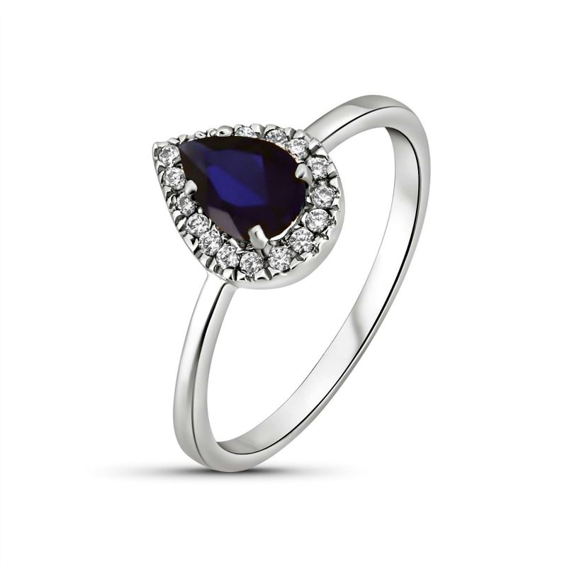 14k Solid Gold Drop Ring With Dark Blue CZ Gemstone