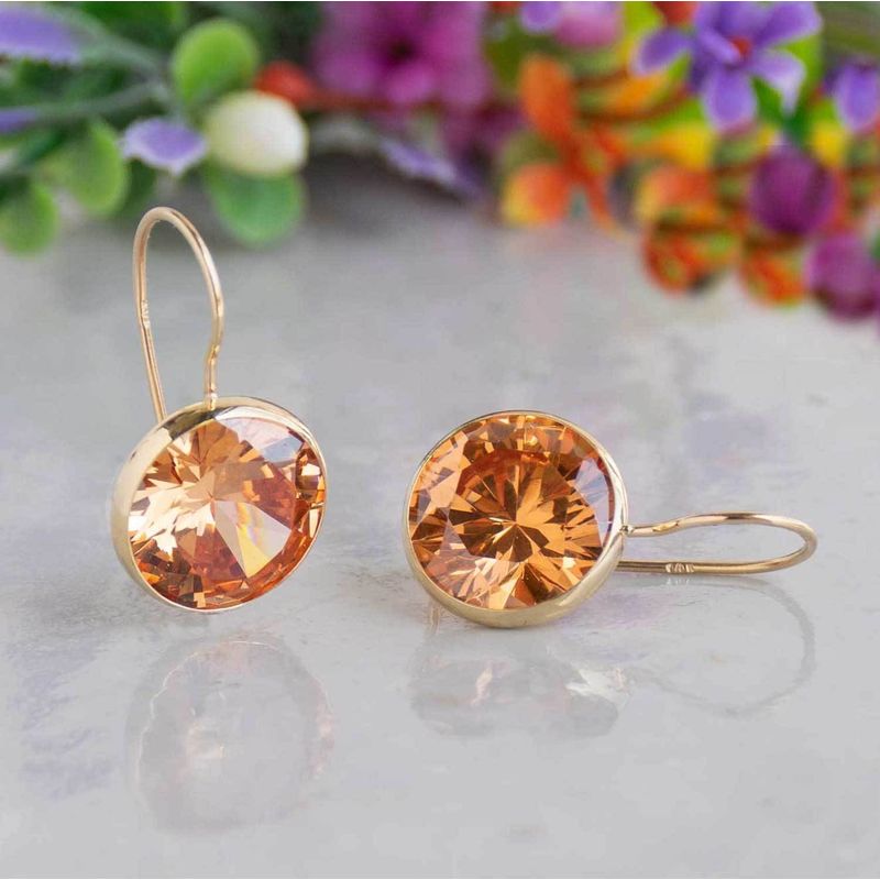 עגילי זהב 14 קראט זירקון כתום 12