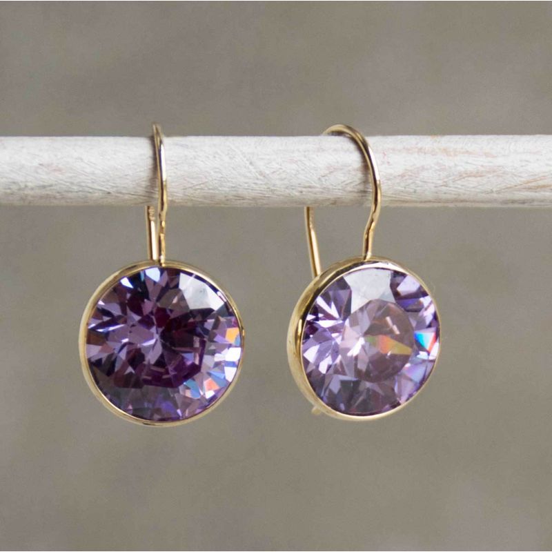 עגילים תלויים זהב 14 קראט זירקון סגול