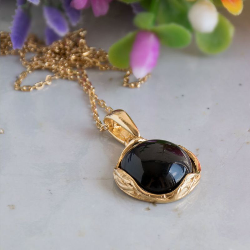 תליון כסף וינטג אוניקס ציפוי זהב