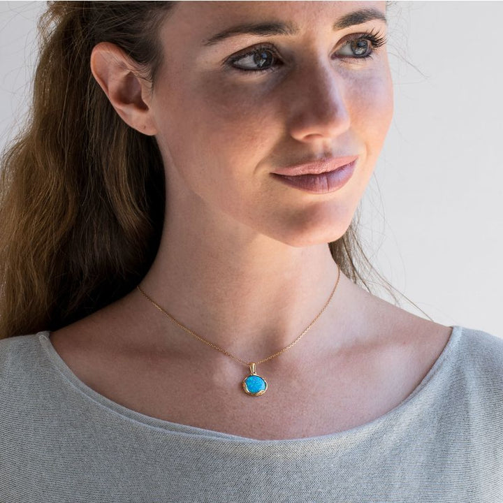 שרשרת כסף ציפוי זהב אופל כחול