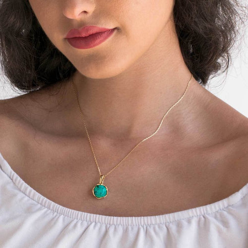Серебряное колье с золотым покрытием и бирюзовым камнем