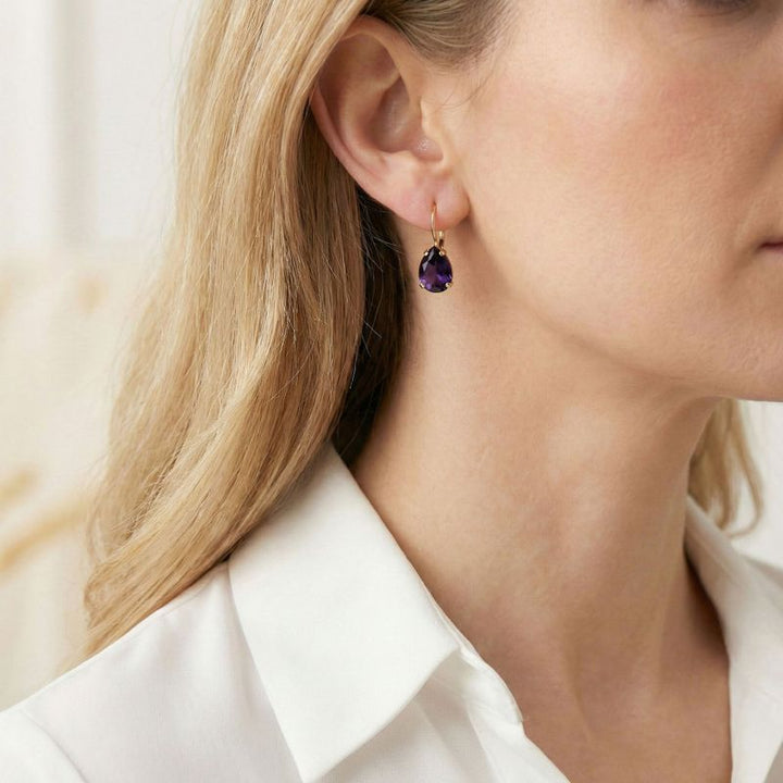 עגילי זהב 14 קראט תלויים אמטיסט