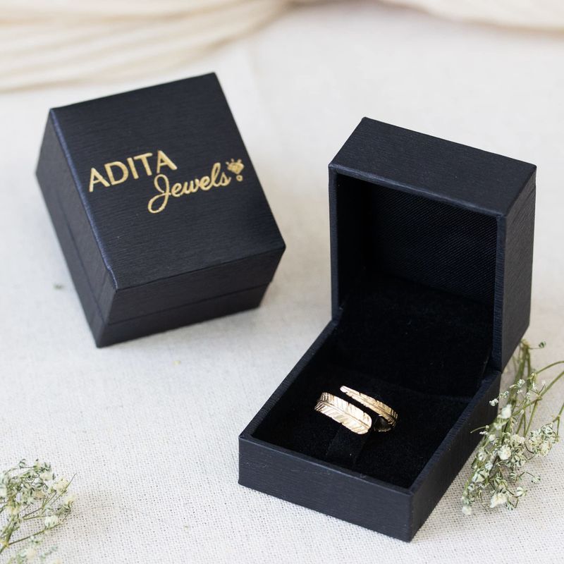 טבעת פתוחה נוצה זהב ציפוי זהב