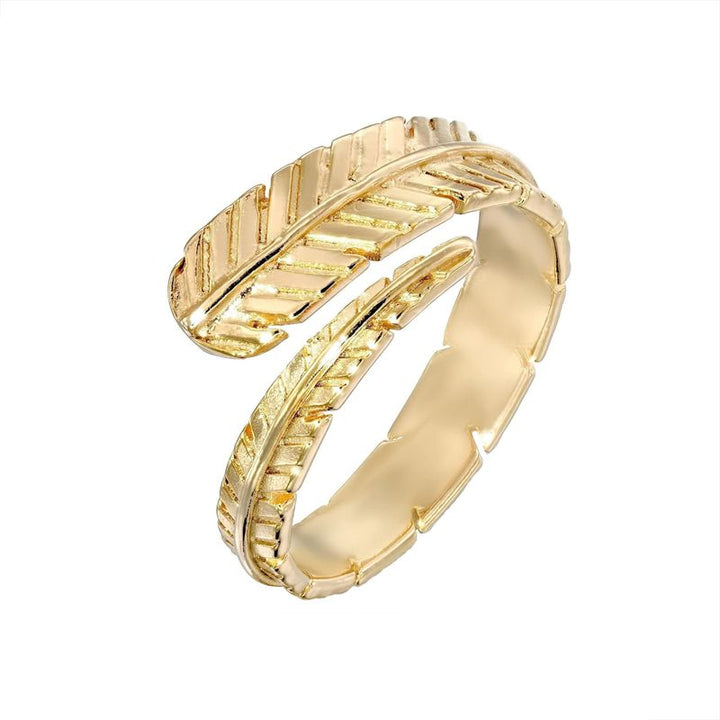 טבעת פתוחה נוצה זהב ציפוי זהב