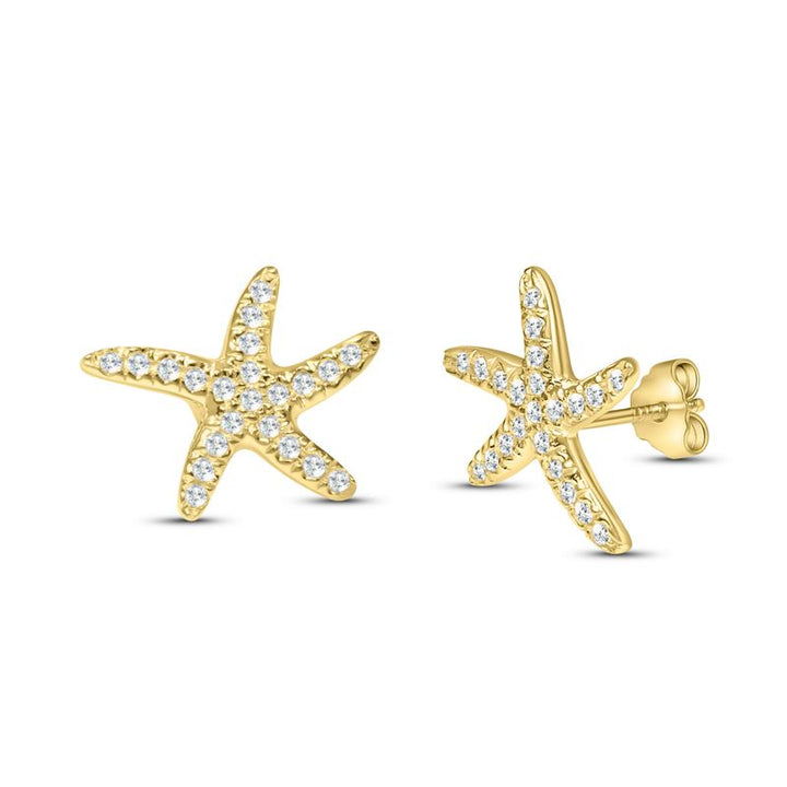 14k Solid Gold Starfish Stud Earrings With Gold Closures