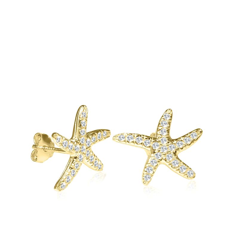 14k Solid Gold Starfish Stud Earrings With Gold Closures