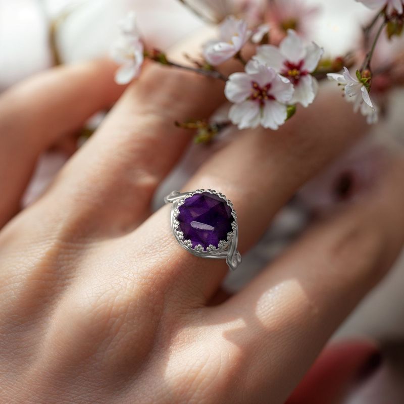 טבעת מתכווננת כסף – אמטיסט