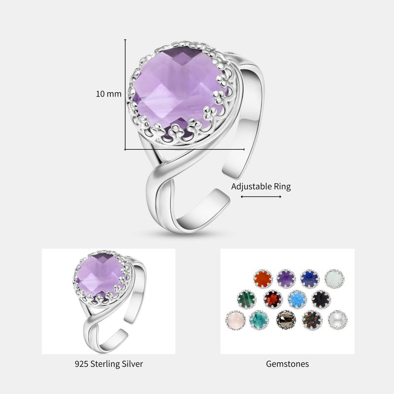 טבעת מתכווננת כסף – אמטיסט