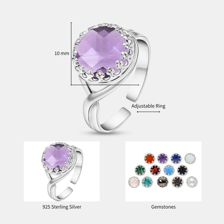 טבעת מתכווננת כסף – אמטיסט