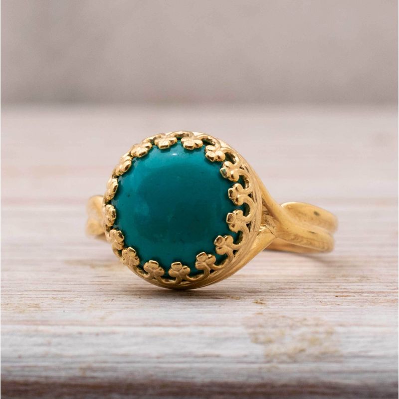 Yellow Gold Plated 925 Sterling Turquoise 10mm