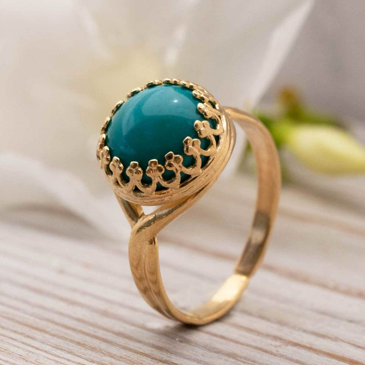 Yellow Gold Plated 925 Sterling Turquoise 10mm