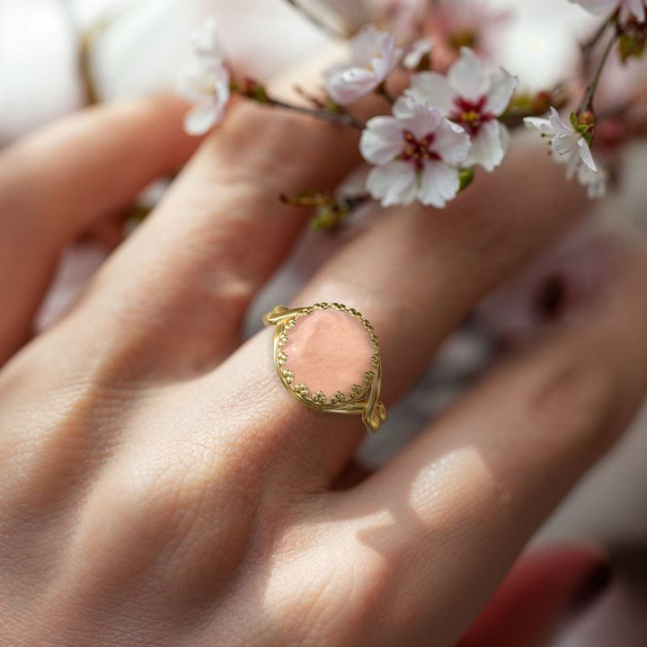 טבעת מתכווננת ציפוי זהב – רוז קוורץ