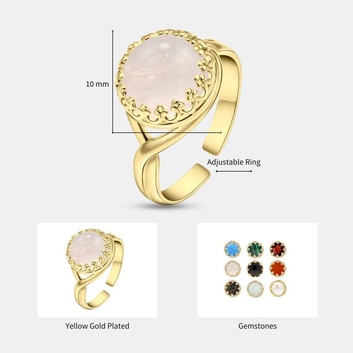 טבעת מתכווננת ציפוי זהב – רוז קוורץ