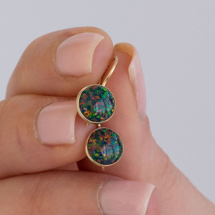 עגילים תלויים זהב 14 קראט אבן אופל