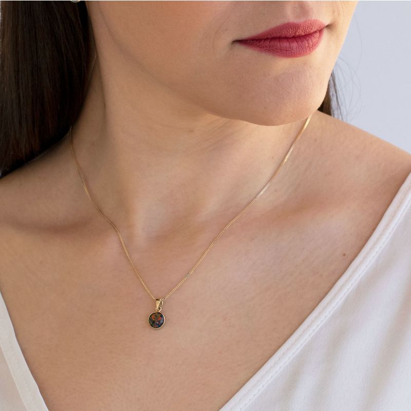 תליון זהב צהוב אופל שחור עגול