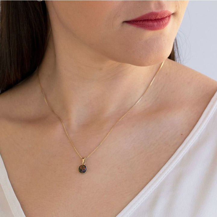 תליון זהב צהוב אופל שחור עגול